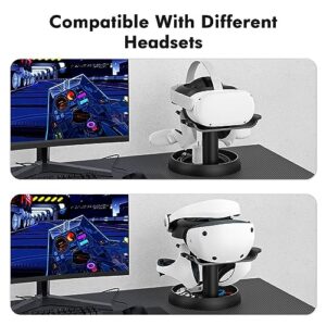 AMVR Stand Holder for Oculus Quest 2/HTC/PSVR2/Pico 4 - Universal VR Headset Display Dock with 2 Touch Controllers Hanger Station, Stable Bracket Storage Round Base, Mount Install Easy