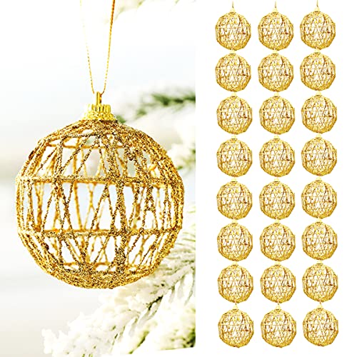 18 Pieces - 2.36" Golden Christmas Balls, Gold Glitter Glitter Christmas Tree Ornament Hanging Balls Ornament Window Decoration Set (2.36" Gold Balls - 18 pcs)