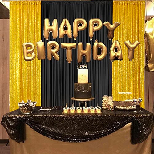 10x10 ft Black Backdrop Curtains and 10x4 ft Gold Sequin Backdrop Curtains, Black and Gold Backdrop Curtains for Parties, Wrinkle Free Backdrop Drapes for Wedding Birthday, 4 Panels