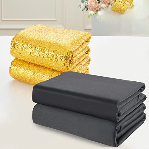 10x10 ft Black Backdrop Curtains and 10x4 ft Gold Sequin Backdrop Curtains, Black and Gold Backdrop Curtains for Parties, Wrinkle Free Backdrop Drapes for Wedding Birthday, 4 Panels