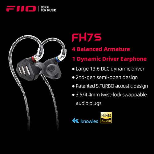 FiiO FH7S in-Ear Earphones High-Performance 1DD+4BA Hybrid Technology IEM Earbuds with 3.5/4.4mm Plug