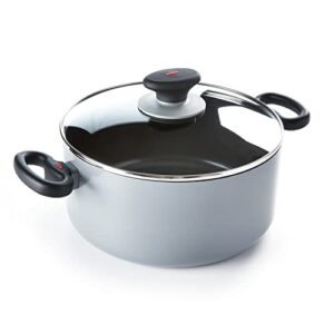 oxo softworks hard anodized 5qt stock pot with lid, 3-layered german engineered nonstick coating, induction suitable, dishwasher safe, gray