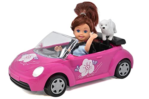 Mini Car for Dolls Vehicle Toy Set for Girls with Mini Fashion Doll and Dog Pink Convertible Playset Doll Riding Toys for Kids Toddlers Ages 3 4 5 6 7 8