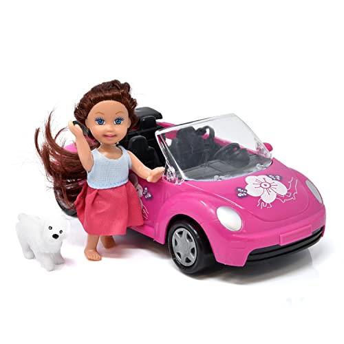 Mini Car for Dolls Vehicle Toy Set for Girls with Mini Fashion Doll and Dog Pink Convertible Playset Doll Riding Toys for Kids Toddlers Ages 3 4 5 6 7 8