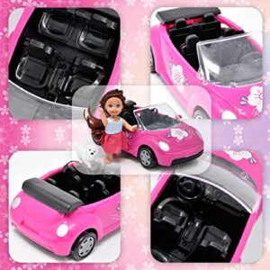 Mini Car for Dolls Vehicle Toy Set for Girls with Mini Fashion Doll and Dog Pink Convertible Playset Doll Riding Toys for Kids Toddlers Ages 3 4 5 6 7 8