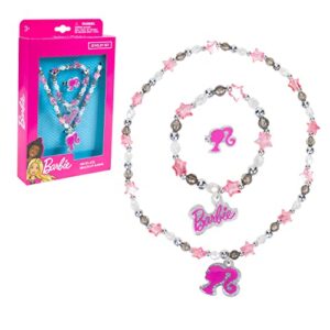 LUV HER Barbie Girls Jewelry Box Set 3 Piece Princess Toys | Jewelry Set with Beaded Necklace for Gilrs - Toddler Bracelets and Girls Ring | Toddler Girl Toys | Kids Jewelry for Girls | Princess Dress up Ages 3+