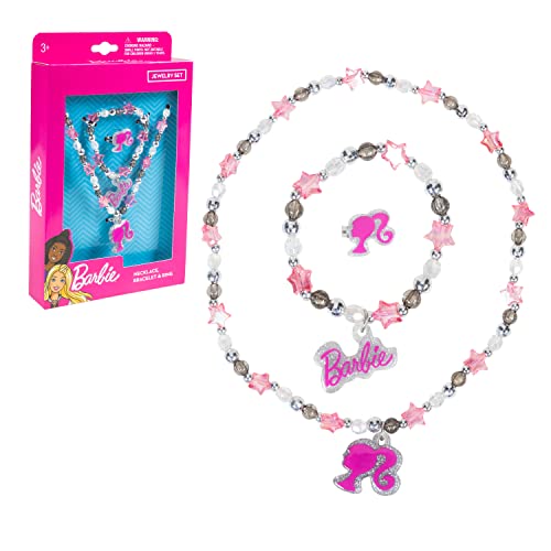 LUV HER Barbie Girls Jewelry Box Set 3 Piece Princess Toys | Jewelry Set with Beaded Necklace for Gilrs - Toddler Bracelets and Girls Ring | Toddler Girl Toys | Kids Jewelry for Girls | Princess Dress up Ages 3+