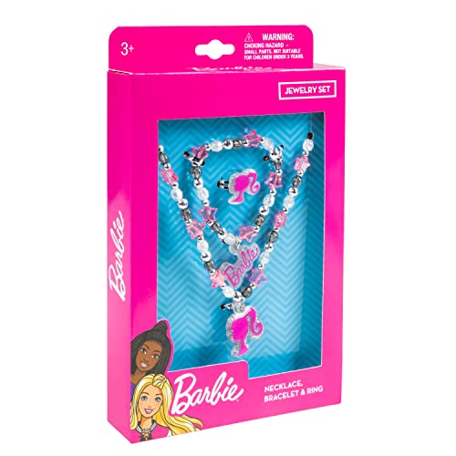 LUV HER Barbie Girls Jewelry Box Set 3 Piece Princess Toys | Jewelry Set with Beaded Necklace for Gilrs - Toddler Bracelets and Girls Ring | Toddler Girl Toys | Kids Jewelry for Girls | Princess Dress up Ages 3+