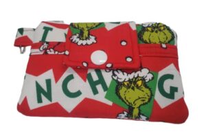 zipper mini wallet pouch key chain fabric card holder christmas red grinch