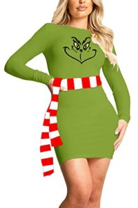 christmas grinch dress for women ugly holiday party winter dresses with scarf grinch costume s