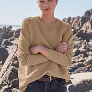 ANRABESS Women's Oversized Crewneck Sweaters Long Batwing Sleeve Ribbed Slouchy Casual Jumper with Slit Pullover Top Fashion 2023 Fall Winter 725shenxing-L Khaki