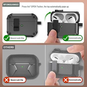 RFUNGUANGO AirPods Pro 2nd Generation/1st Generation Case Cover with Secure Lock Clip,Automatic Pop-up Case Full-Body Shockproof Hard Protective Cover for AirPods Pro 2 Case(2022/2019) - Black