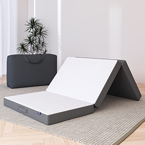 BedStory Folding Mattress with Carry Bag, Tri Fold Memory Foam Foldable Mattress with Washable Cover Non-Slip Bottom, Trifold Mattress Topper for Floor RV, CertiPUR-US Certified, Full Size 4 Inch