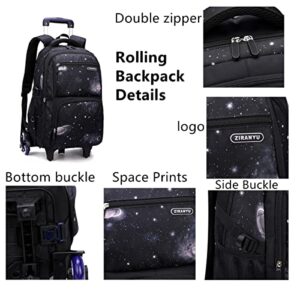 VIDOSCLA Elementary Galaxy Teens Rolling Backpack Kids Boys Luggage with Wheels Trolly BookBag for School-2 Wheels