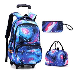 vidoscla mysterious starry sky teens rolling backpack,elementary students trolley bookbag,kids carry-on primary schoolbag with wheels