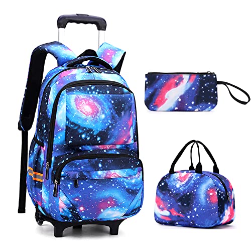 VIDOSCLA Mysterious Starry Sky Teens Rolling Backpack,Elementary Students Trolley BookBag,Kids Carry-on Primary SchoolBag with Wheels