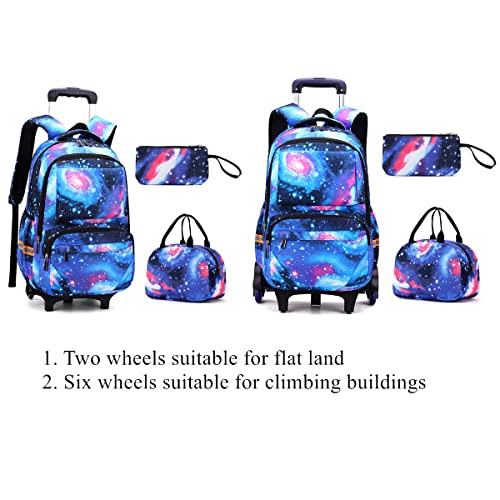 VIDOSCLA Mysterious Starry Sky Teens Rolling Backpack,Elementary Students Trolley BookBag,Kids Carry-on Primary SchoolBag with Wheels