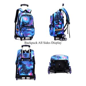 VIDOSCLA Mysterious Starry Sky Teens Rolling Backpack,Elementary Students Trolley BookBag,Kids Carry-on Primary SchoolBag with Wheels