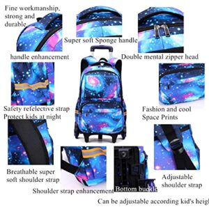 VIDOSCLA Mysterious Starry Sky Teens Rolling Backpack,Elementary Students Trolley BookBag,Kids Carry-on Primary SchoolBag with Wheels