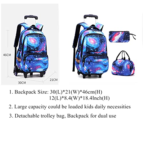 VIDOSCLA Mysterious Starry Sky Teens Rolling Backpack,Elementary Students Trolley BookBag,Kids Carry-on Primary SchoolBag with Wheels