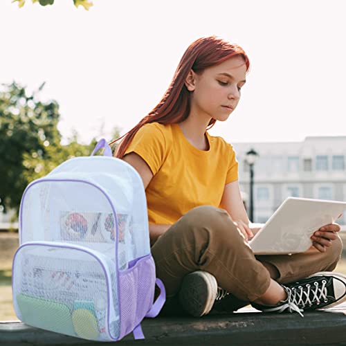 COVAX Heavy Duty Mesh Backpack, See Through College Mesh Backpack (Purple)