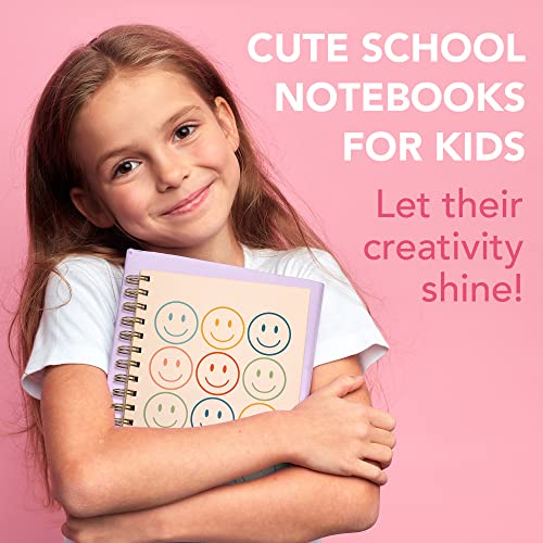 Cute Notebooks for School 4 Pack, A5 5.8 x 8.3 inch Happy Face Hardcover Notebooks for Work, Retro Aesthetic Notebooks College Ruled, Cute Spiral Journal for Women, Back to School Notebook for Kids