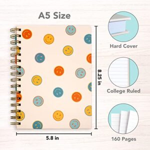 Cute Notebooks for School 4 Pack, A5 5.8 x 8.3 inch Happy Face Hardcover Notebooks for Work, Retro Aesthetic Notebooks College Ruled, Cute Spiral Journal for Women, Back to School Notebook for Kids