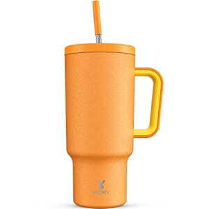 meoky 40oz tumbler with handle, leak-proof lid and straw, insulated coffee mug stainless steel travel mug, keeps cold for 34 hours or hot for 10 hours (peach)