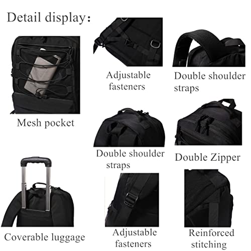 EKUIZAI Solid Color Simple Rolling Backpack for Teen Girls, Middle School Trolley Bags, Travel Daypack with Wheels