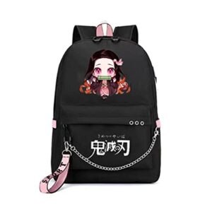 wzcslm anime cosplay laptop backpack with usb charging port, middle school college bookbags for women men (black1)