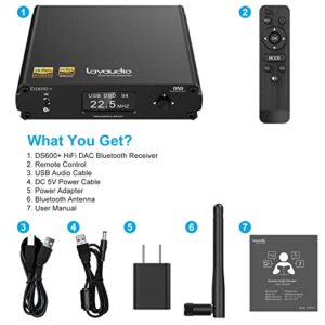 Lavaudio HiFi Bluetooth 5.0 Receiver for Home Stereo LDAC Bluetooth Adapter aptX HD, DAC for Audiophiles USB/Optical/Coaxial Intputs& RCA Output for AV Receiver/Amplifier, Remote Control-DS600+