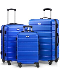 luggage 3 piece sets hard shell luggage set with spinner wheels, tsa lock, 20 24 28 inch travel suitcase sets, bright blue