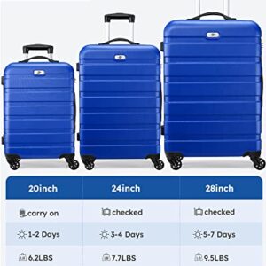 Luggage 3 Piece Sets Hard Shell Luggage Set with Spinner Wheels, TSA Lock, 20 24 28 inch Travel Suitcase Sets, Bright Blue