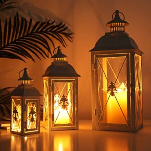 TRIROCKS Set of 3 Decorative Hanging Lantern 19'' High Vintage Metal Candle Holder&Set of 2 Decorative Candle Lantern 11'' High Metal Candle Holder