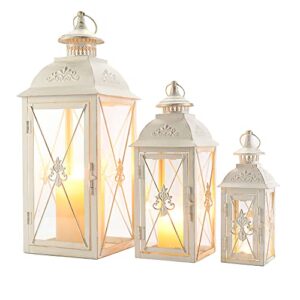 TRIROCKS Set of 3 Decorative Hanging Lantern 19'' High Vintage Metal Candle Holder&Set of 2 Decorative Candle Lantern 11'' High Metal Candle Holder