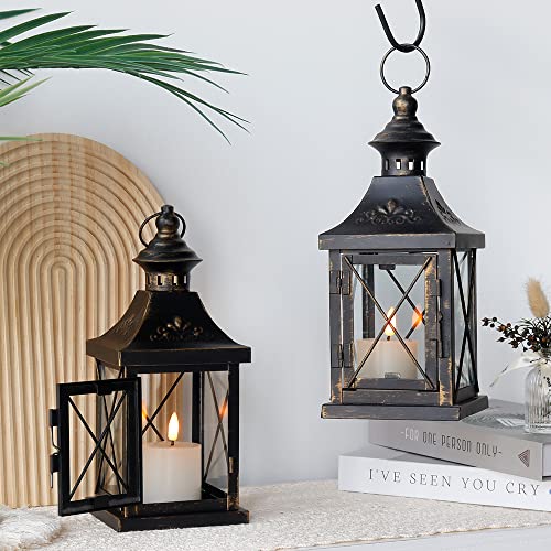 TRIROCKS Set of 3 Decorative Hanging Lantern 19'' High Vintage Metal Candle Holder&Set of 2 Decorative Candle Lantern 11'' High Metal Candle Holder