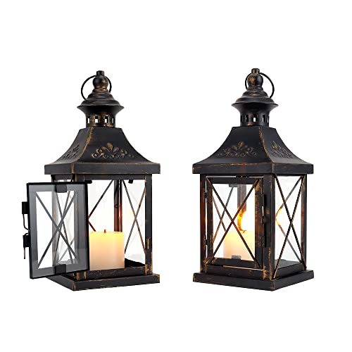 TRIROCKS Set of 3 Decorative Hanging Lantern 19'' High Vintage Metal Candle Holder&Set of 2 Decorative Candle Lantern 11'' High Metal Candle Holder