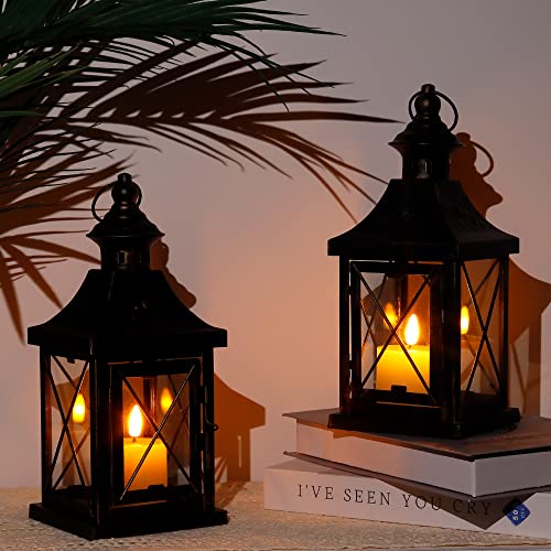 TRIROCKS Set of 3 Decorative Hanging Lantern 19'' High Vintage Metal Candle Holder&Set of 2 Decorative Candle Lantern 11'' High Metal Candle Holder