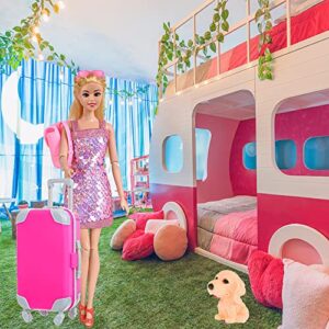 34 Pack Fashion 11.5 inch Girl Doll Clothes and Accessories Travel Luggage Suitcase Set with Dress Backpack Hat Glasses Puppy Food Toys etc (No Doll)