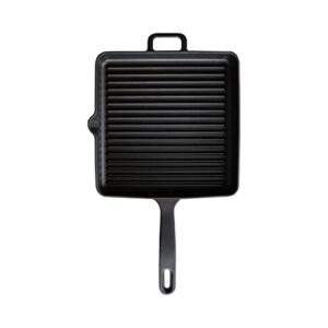 voeux kitchenware-cast iron square grill pan,griddle nonstick stove top grill pan,oven, broiler, grill safe, kitchen skillet restaurant chef pan, easy grease draining for grilling (matte black, 9.8)
