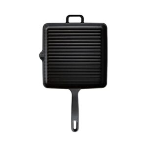 Voeux Kitchenware-Cast Iron Square Grill Pan,Griddle Nonstick Stove Top Grill Pan,Oven, Broiler, Grill Safe, Kitchen Skillet Restaurant Chef Pan, Easy Grease Draining For Grilling (Matte Black, 9.8)