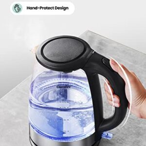 COMFEE' Glass Electric Tea Kettle & Hot Water Boiler, 1.7L, Cordless with LED Indicator, 1500W Fast Boil, Auto Shut-Off and Boil-Dry Protection