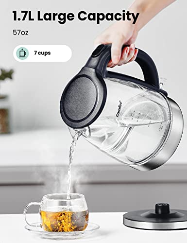 COMFEE' Glass Electric Tea Kettle & Hot Water Boiler, 1.7L, Cordless with LED Indicator, 1500W Fast Boil, Auto Shut-Off and Boil-Dry Protection