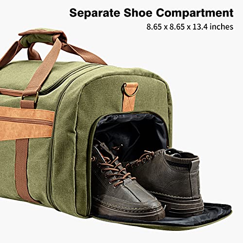 Celvetch Canvas Duffle Bag for Travel - 45L Duffle Bag for Men Travel Duffel Bag Weekender Overnight Bag with Shoe Compartment Mens Travel Bag - Army Green
