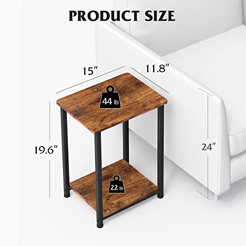 WLIVE End Table, 2-Tier Small Side Table with Open Storage, Narrow Side Stand for Bedroom, Living Room, Couch, Modern End Stand with Sturdy Metal Frame, Sturdy Easy Assembly,Rustic Brown (1 Pack)