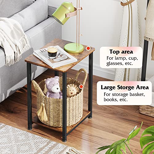 WLIVE End Table, 2-Tier Small Side Table with Open Storage, Narrow Side Stand for Bedroom, Living Room, Couch, Modern End Stand with Sturdy Metal Frame, Sturdy Easy Assembly,Rustic Brown (1 Pack)