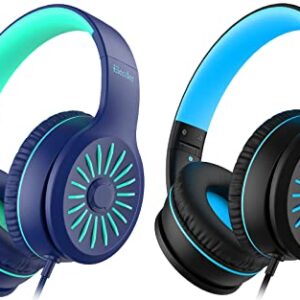 Elecder i45 On-Ear Headphones with Microphone - Foldable Stereo Bass Headphones with No-Tangle 1.5M Cord, 3.5MM Jack, Portable Wired Headphones for School/Kids/Teen/Smartphone/Travel/Tablet Blue/Black