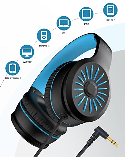 Elecder i45 On-Ear Headphones with Microphone - Foldable Stereo Bass Headphones with No-Tangle 1.5M Cord, 3.5MM Jack, Portable Wired Headphones for School/Kids/Teen/Smartphone/Travel/Tablet Blue/Black