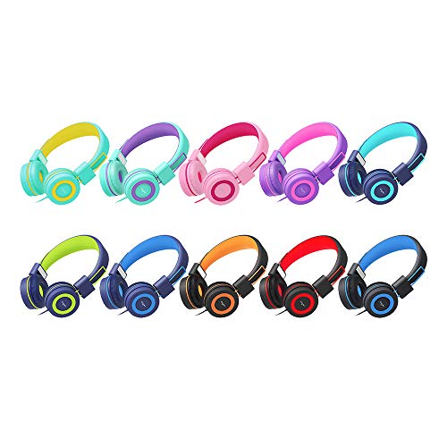 ELECDER i37 Kids Headphones & i45 Wired Headphones with Mic - Foldable Adjustable 3.5mm Jack On Ear Headphones for School Kids Smartphones Computer Kindle Tablet Children Girls Boys Teens Green&Blue