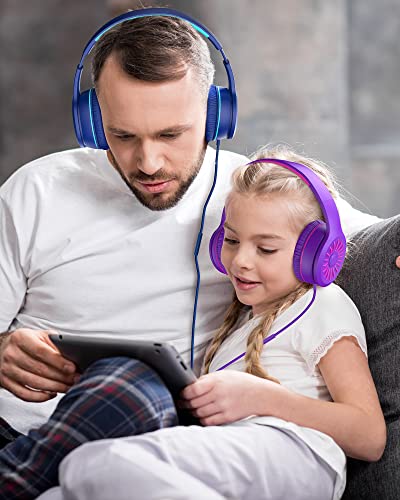ELECDER i37 Kids Headphones & i45 Wired Headphones with Mic - Foldable Adjustable 3.5mm Jack On Ear Headphones for School Kids Smartphones Computer Kindle Tablet Children Girls Boys Teens Green&Blue